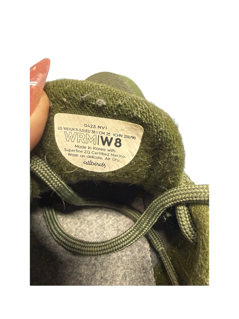 allbirds Wool Sneaker in Olive Green with Cream Sole Size 8 - Picture 7 of 7
